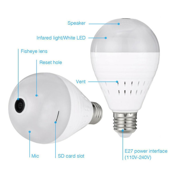 360 Degree Panoramic Wifi Ip Camera Light Bulb Fisheye Camera Home Security Lamp