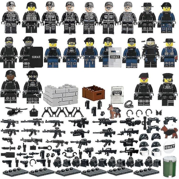 22 Pieces Of Military Police Building Blocks Minifigure Diy Small Particles Assembled Doll Ornaments Boys Educational Toys