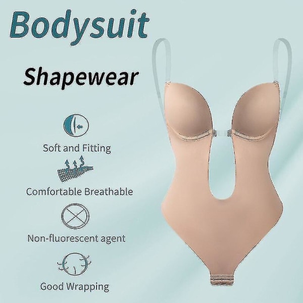 Naisten syvään uurrettu V-aukkoinen vartalonmuokkaaja olkaimeton selätön body puku muotoileva U-uurre saumaton stringi kokobody | Fruugo Ca Beige M(34)