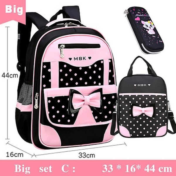 Girls&#39; School Backpack Children School Bag 1 Grade Kids Book Bag Orthopedic Primary Schoolbag Princess Backpack Mochila Infantil Black Big set C