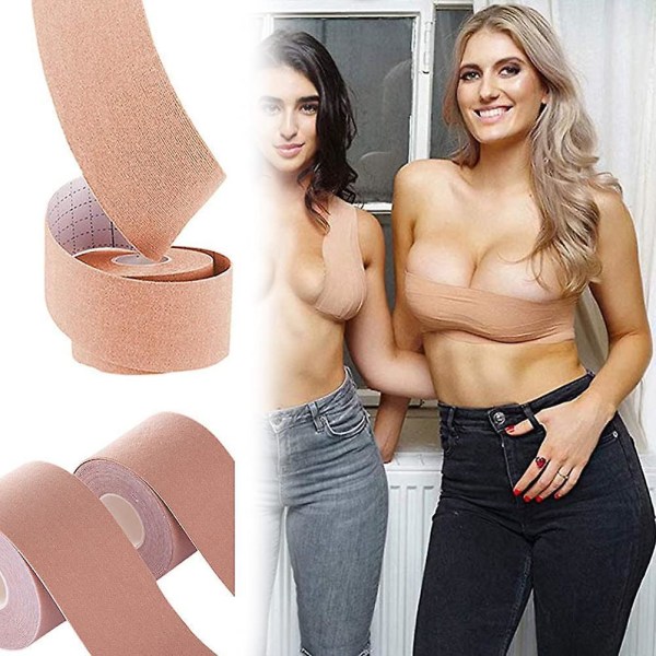 Boob Tape, Nipple Tape, Waterproof Breast Lift Tape, Elastic Comfortable Breast Tape, Strapless Adhesive Sticky Brown 7.5cm*5m