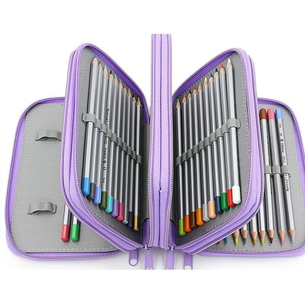 4 Layer Large Capacity Stationery Bag Pencil Case Pen Storage Box Organizer Purple