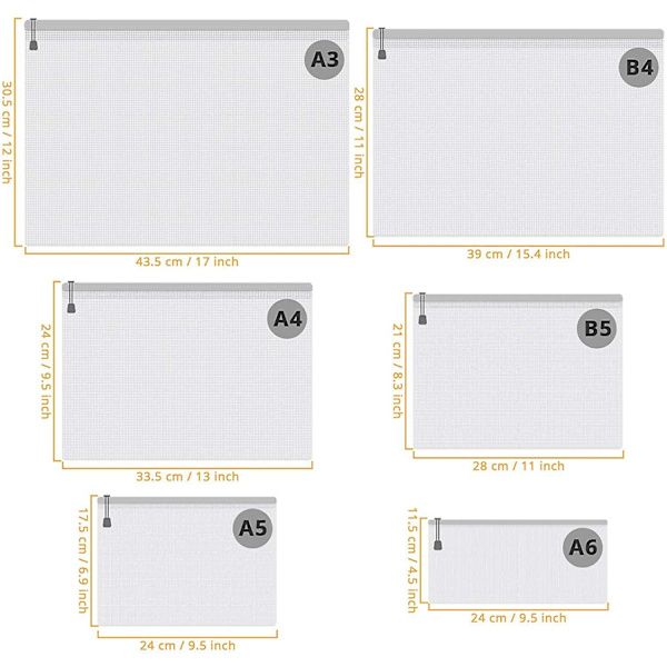 5pcs Zipper File Bag-multifunctional Storage Folder, Suitable For School And Office Files (white, B4)