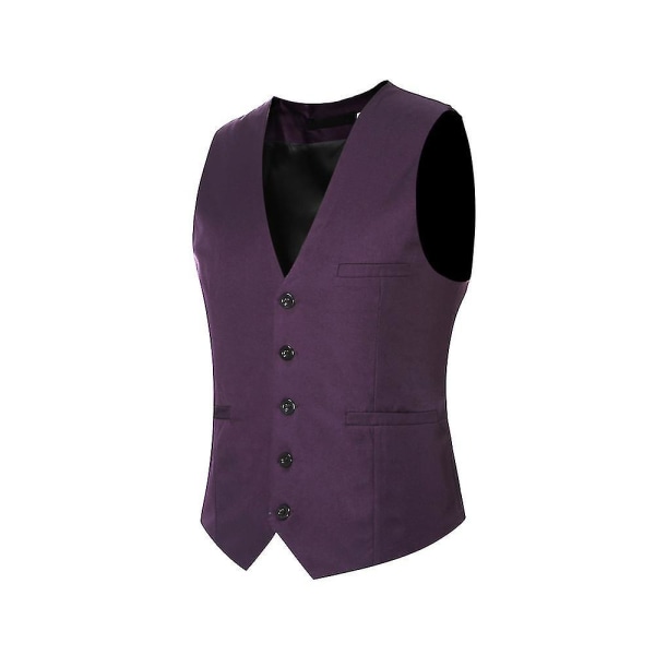 Men's V-neck Suit Vest Cotton Slim Four Seasons Vest Dark Purple 3XL