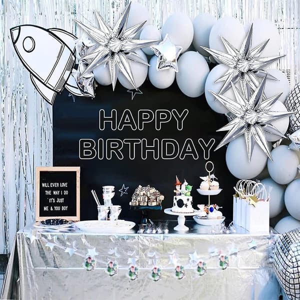 12 Point Star Balloons-50 Pcs Explosion Star Foil Balloons,starburst C Silver