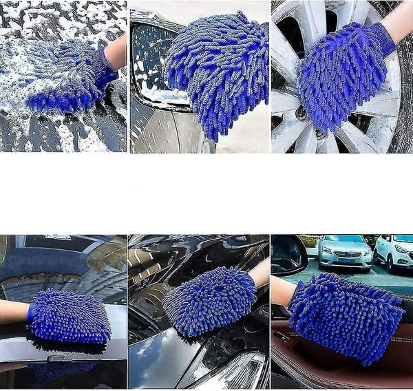 Car Wash Mitt 2 Pack Large Size Microfiber Wash Mitt Winter Light Blue Navy blue