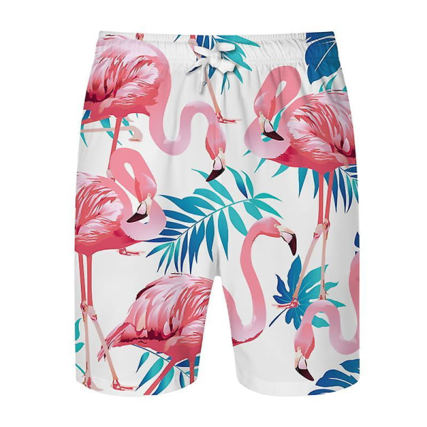 Allthemen Herre pink Flamingo Print Strandshorts Kortærmet Strandskjorte 2 stk. M