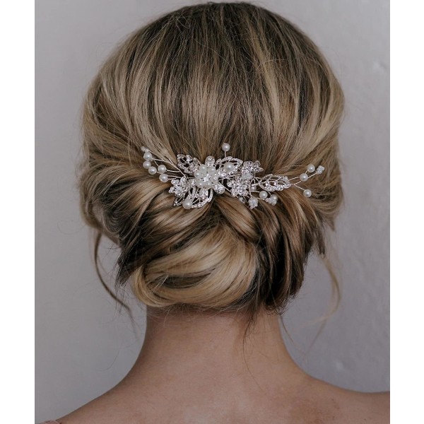 Bridal Hair Comb Clip Pin Rhinestone Pearl Wedding Hair Accessories For Bride Bridesmaid, Silver