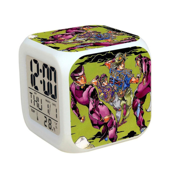 jojo's Bizarre Adventure Led Colorful Electronic Animated Thermometer Glowing Cube Alarm Clock