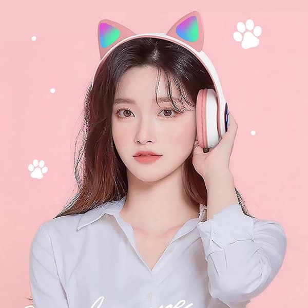 Black-wireless Bluetooth Headphones Cat Ear Headset With Led Light