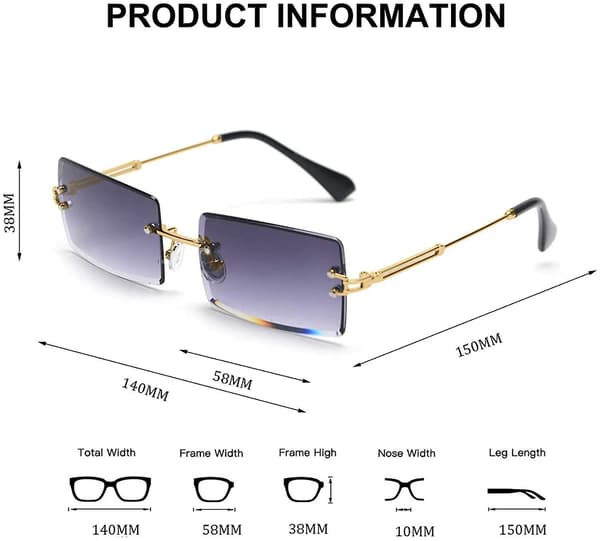 Rimless Rectangle Sunglasses For Women/men Ultralight Metal Frame Gradient Grey