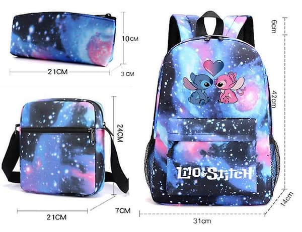 Lilo & Stitch Backpack Three-piece Set School Bag love-dark blue