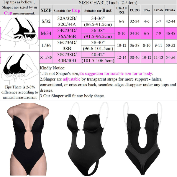 Women Deep V-neck Body Shaper Padded Bra Backless Bodysuit Shapewear U Plunge Seamless Thong Black Black XL-38