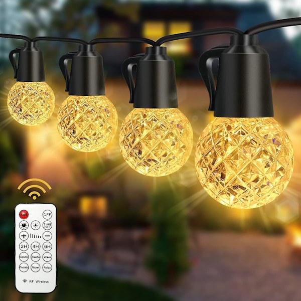 Led Outdoor String Lights,15m 20psc Bulbs Warm White Garden Festoon String Light With Remote &timer, Waterproof String Lights EU Plug