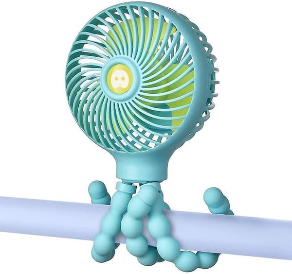 Mini Handheld Baby Stroller Fan Rechargeable Octopus Cooling Stand Fan Blue
