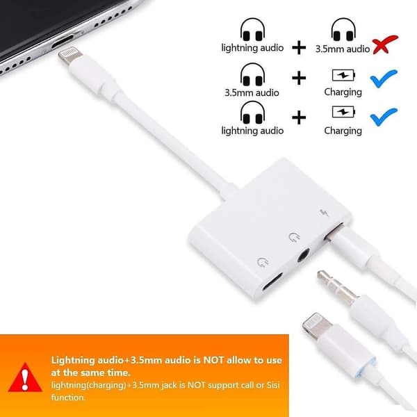 3-i-1 Adapterkabel Iphone 3,5 mm Aux Hodetelefoner + Lading.