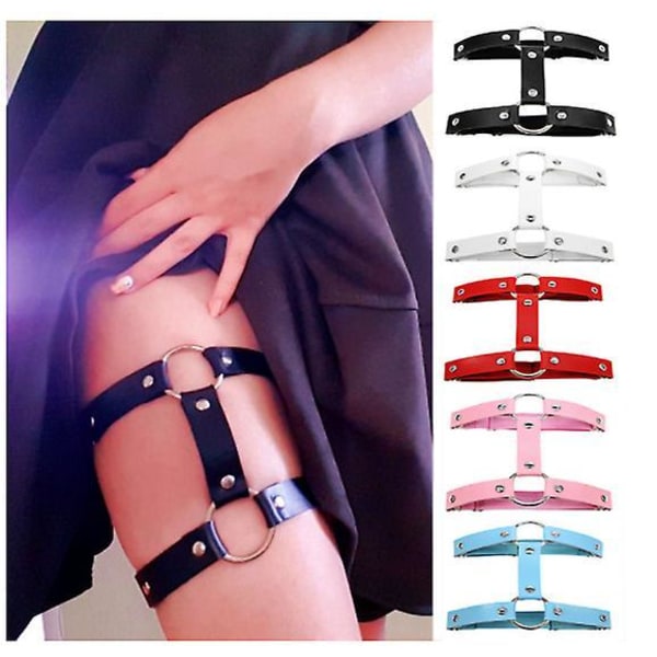 2PCS Gothic Double Row Garters Leg Ring Leg Elastic Punk Harness Garter Belt Red