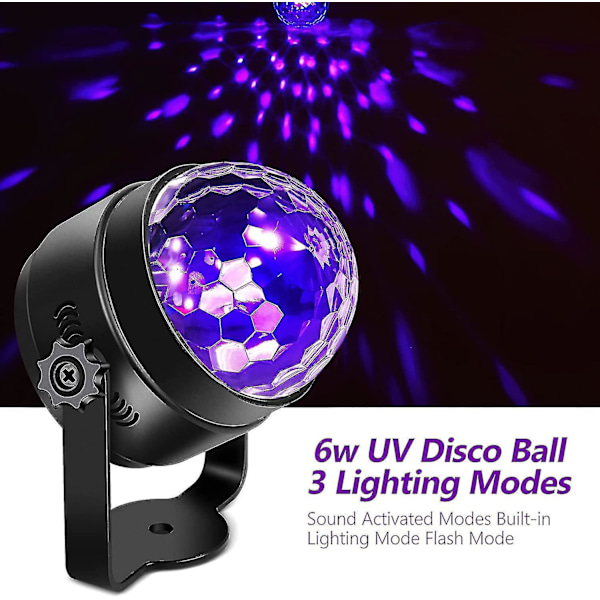 UV Svart Lys 6W LED Diskokule Partylys Strobelys Diskolys, Lydaktivert Med Fjernkontroll DJ Lys Scenelys For Party Mimenor