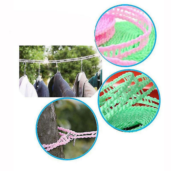 Clothes Hanging Rope Fence Shape With Hook And Partition For Hang Outdoor Travel Clothesline Clothes Hanging Rope Home Green 5M