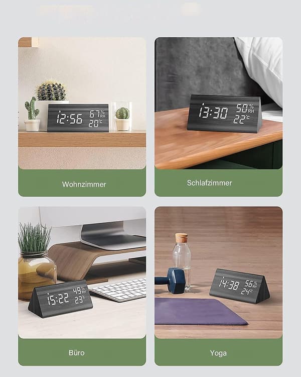 Alarm Clock Digital Clock Wood, Table Clock Digital With Voice Control/snooze/date/temperature And H