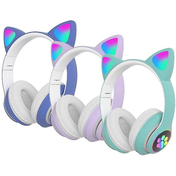 Bluetooth 5.0 Barne Katteøre LED Lysende Trådløst Headset Støyreduksjon Headset Blå
