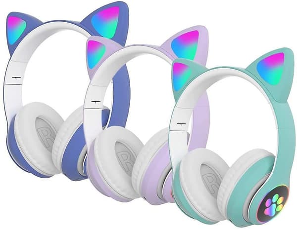 Bluetooth 5.0 Children Cat Ear Led Glowing Wireless Headset Noise Reduction Headset Blue
