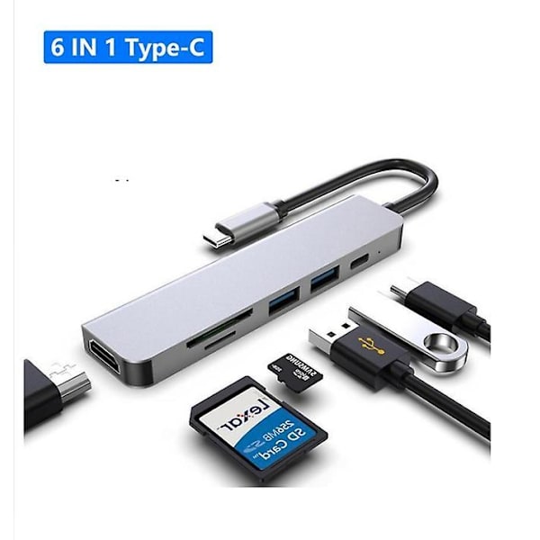 6-i-1 USB-C til USB 3.0 HDMI-kompatibel dokkingstasjon
