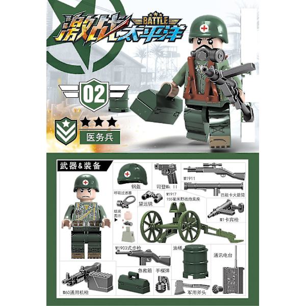 6pcs Fierce Battle Pacific Commander Small Particle Assembled Toy Military Building Block Minifigure