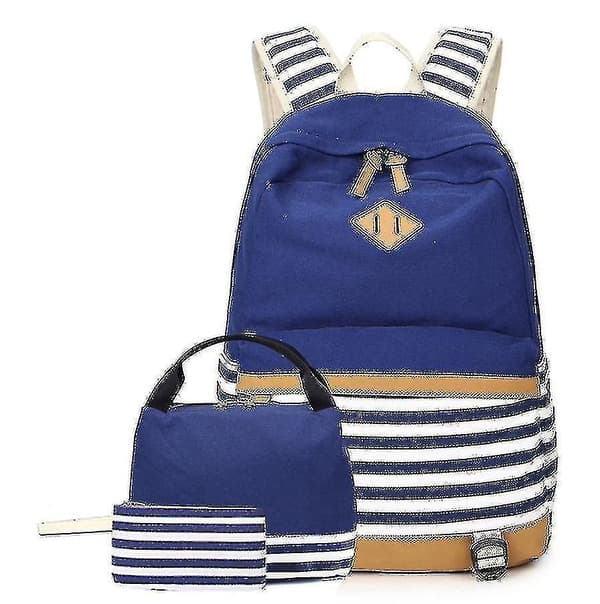 Backpack Book Bag Shoulder Handbag/Lunch Bag, Pencil/Makeup Canvas Bag Set（Light Blue）