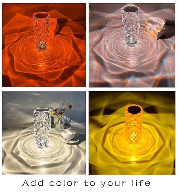 Crystal Diamond Table Lamp, 16 Colors Usb Charging Touch Lamp Bedside Night Light With Remote Control
