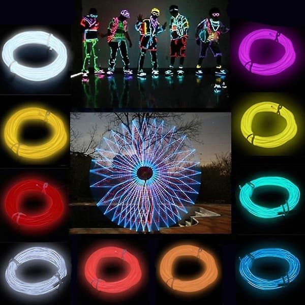 Fleksibel EL Wire Neon Lys 3 Meter Til Dansefest Bilindretning Med Kontroller