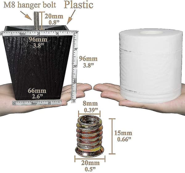 2 tommer Sofaben Plastikfødder Til Møbelben Stigerør Firkantet Sæt Med 4