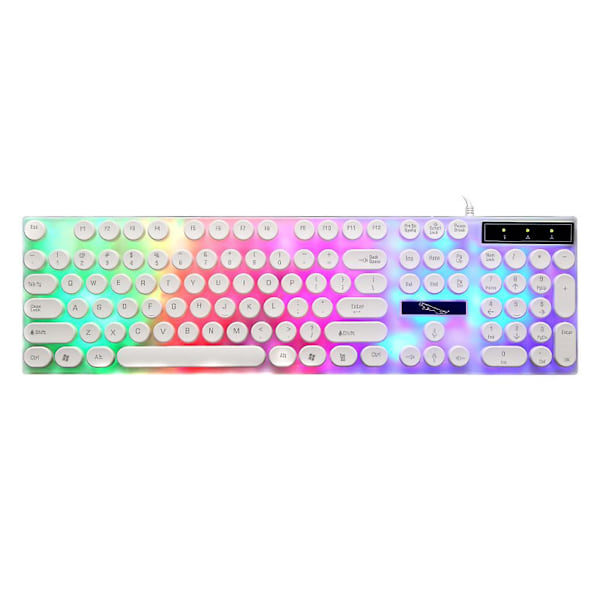 Glowing Keyboard With Round Keycaps For Pc/laptop Gaming Backlit Keyboard For Computer Gamers White