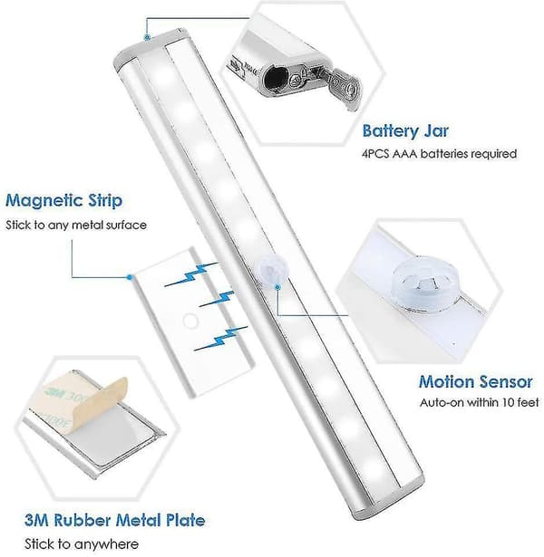 3 Pak Opgraderet USB Genopladelig 10 LED Magnetisk Bevægelsessensor Lys