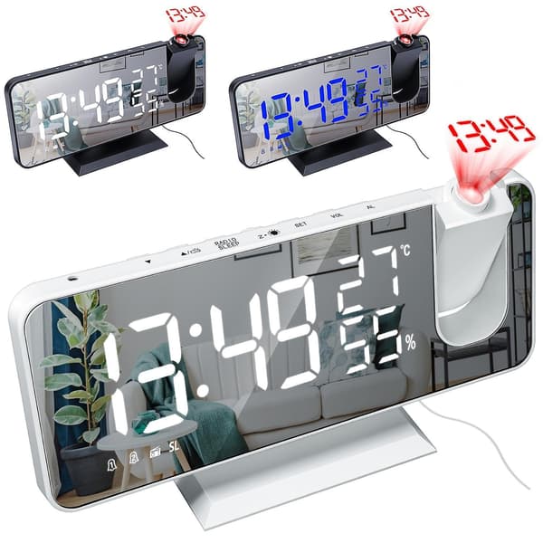 Led Digital Alarm Clock Watch Table Electronic Desktop Clocks Usb Wake Up Fm Radio Time Projector Snooze Function 2 Alarm