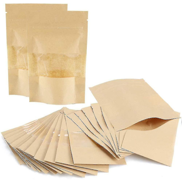 50 stk. Kraftpapirposer Selvforseglende Stående Pose Kraft Zip Lock Stående Poser