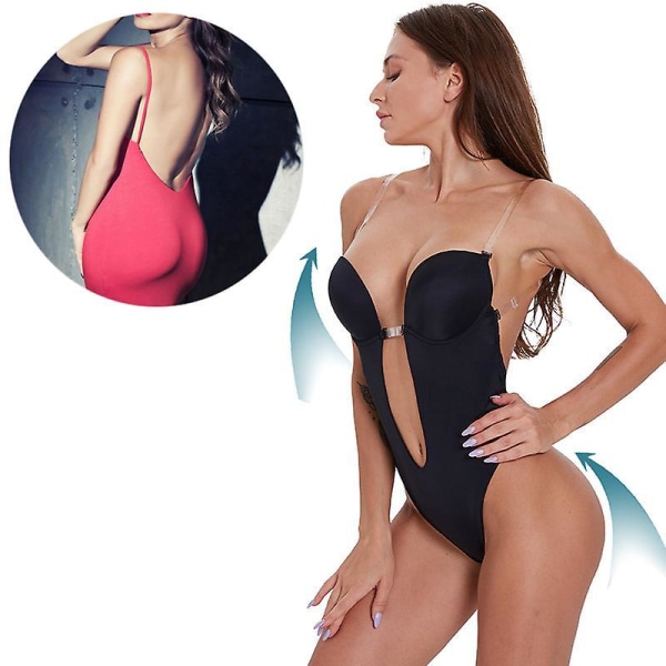 Women's Deep V-neck Body Shaper Strapless Backless Bra Bodysuit Shapewear U Plunge Seamless Thong,black L-36