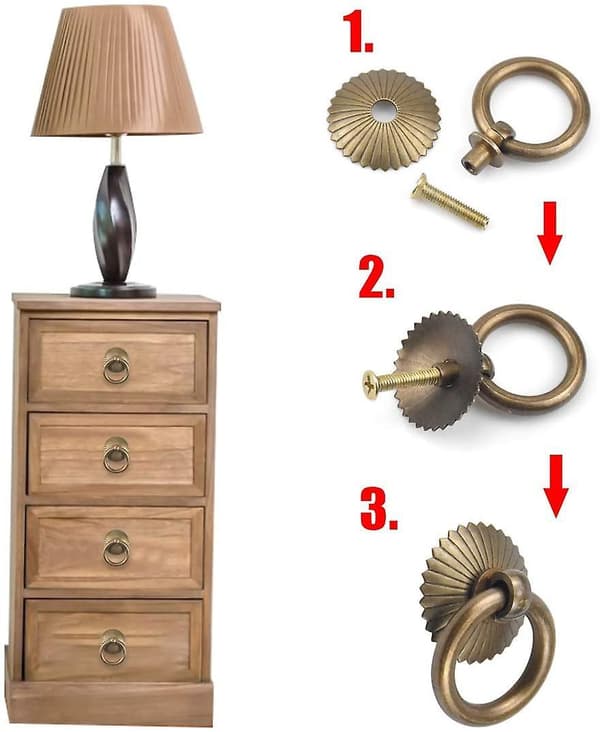 6pcs Antique Drawer Handles, Retro Drawer Ring Knobs Decoration With Screw For Kitchen Bathroom (brass) Black