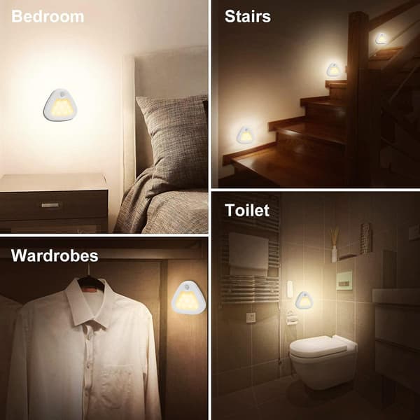 3pcs Super Bright Led Battery Powered Wireless Motion Sensor Light With Magnetic Strip/3m Tape, Warm Light