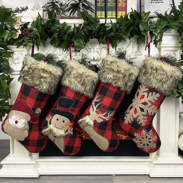 Classic Elk Pattern Christmas Stocking Non Woven Fabric Photography Props Fireplace Stocking Tree Decoration Snowflake