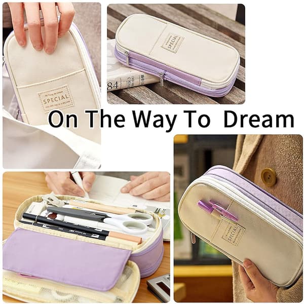Gemdeck Big Capacity Pencil Pen Case Office College School Purple