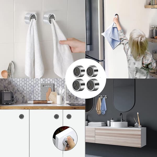 4 Pieces Kitchen Towel Hooks Round Adhesive Dish Towel Hook Premium Chrome