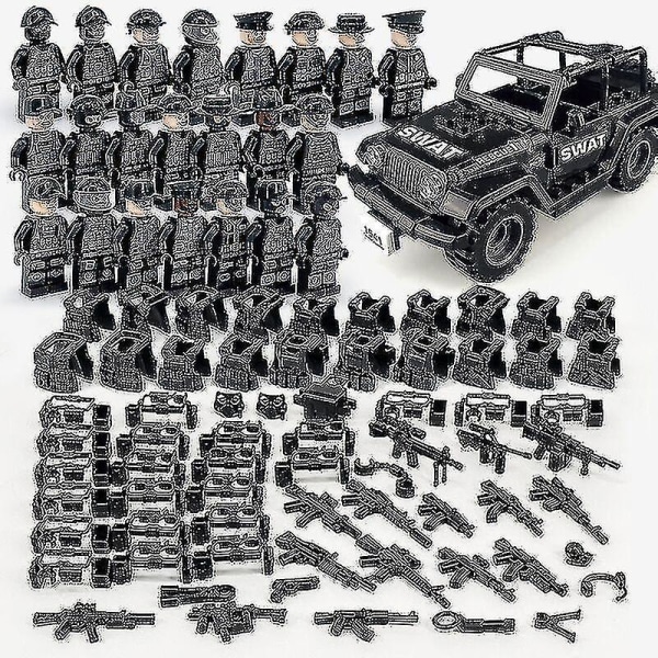 22 Pcs/set Military Building Blocks Series Black Special Police And Off-road Vehicle Set Small Particles Assembled Minifigure Toy