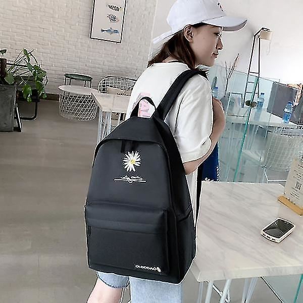 New Solid Backpack Girl School Bags For Teenage School Bag Nylon Daisy Printing Bag Black black
