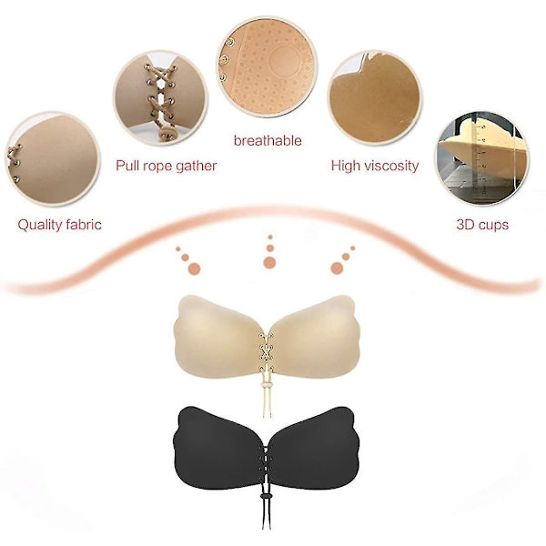 Invisible Adhesive Strapless Bra 2 Pack Sticky Push Up Silicone Bra B