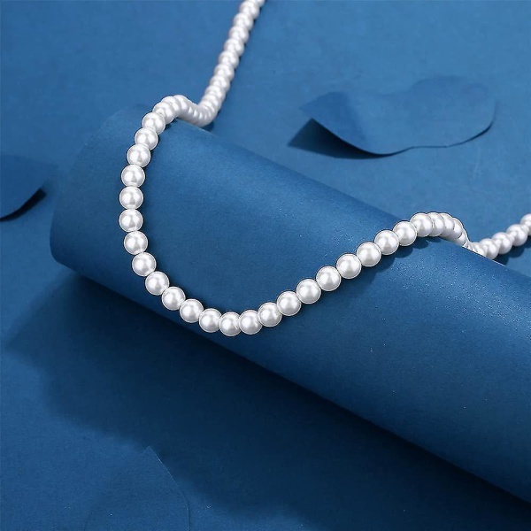 Pearl Necklace Men Simple Handmade Strand Bead Necklace 50cm