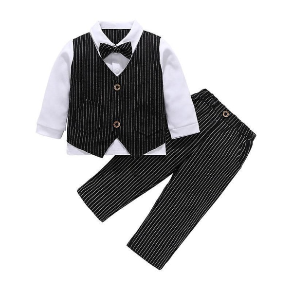 Baby Formal Gentleman Outfit With Bow Tie Spring&autumn Baby Boy Clothes Set Birthday Supply Khaki 90