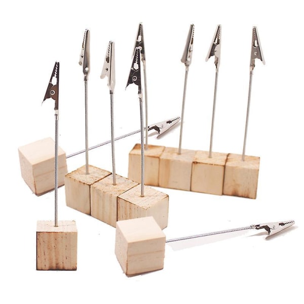 10 stk. Bordkort Holder Billede Note Klips Holdere Rund Base Træ Klips
