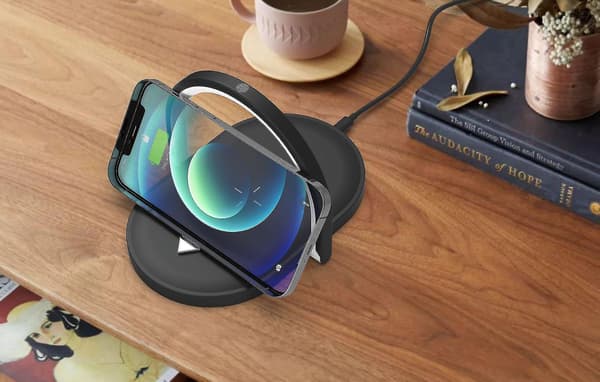 3 In 1 Wireless Charger Led Night Light Touch Control Bedside Table Lamp Phone Holder Black