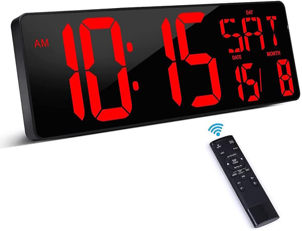 Digital Wall Clock With Remote Control, 16.5" Led Digital Alarm Clock, Countdown Timer With Large Display